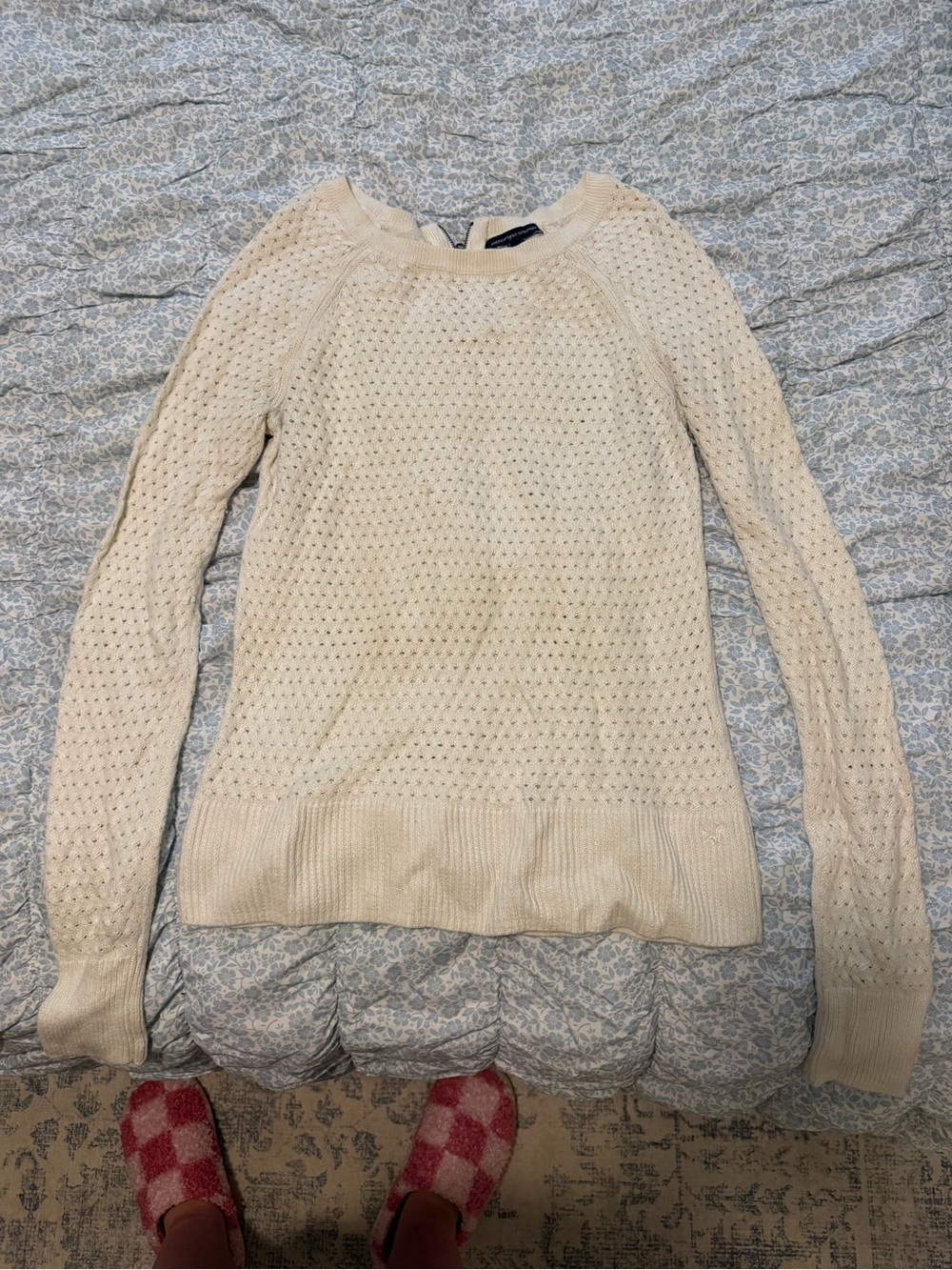 American Eagle Outfitters Cream Open-Knit Crewneck Sweater